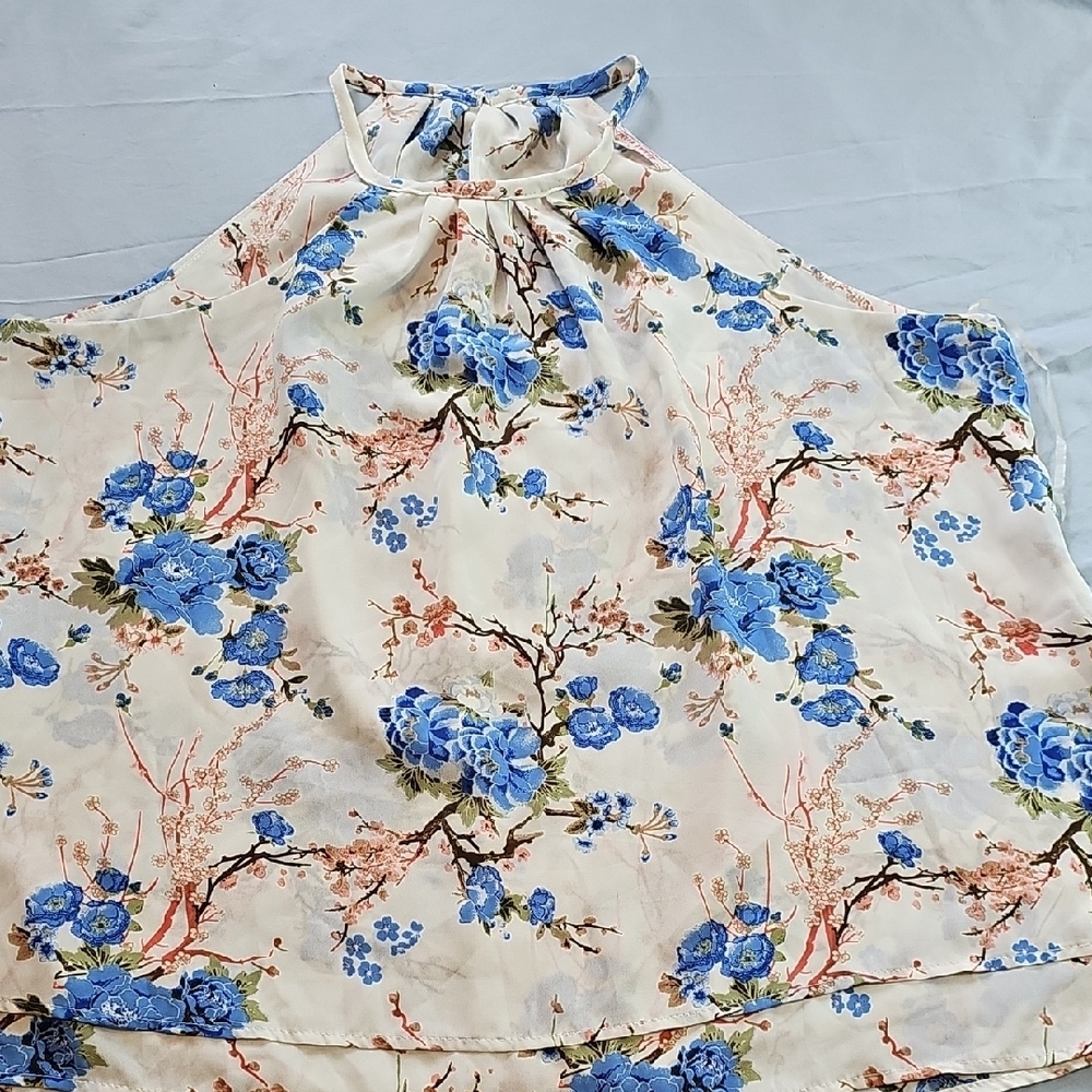 Stella Tweed Blue and Cream Floral Blouse‎